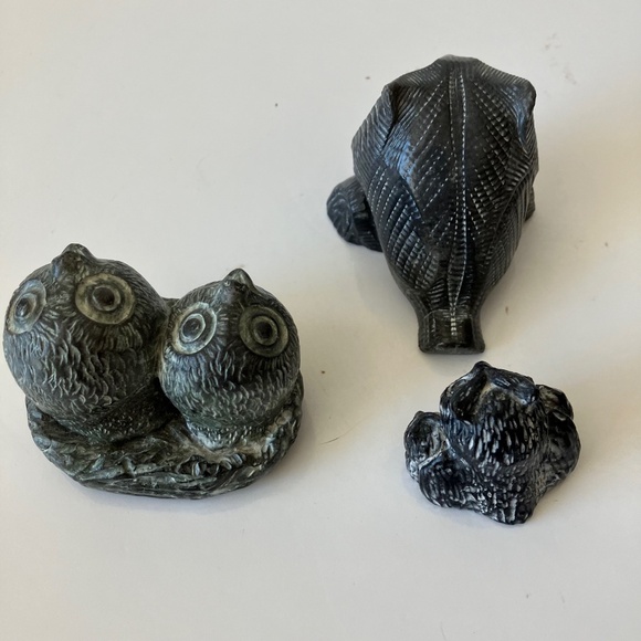 Lot of 3 Owls Hand Carved Soapstone Figurines Made in Canada 1980s-1990s - Picture 8 of 9